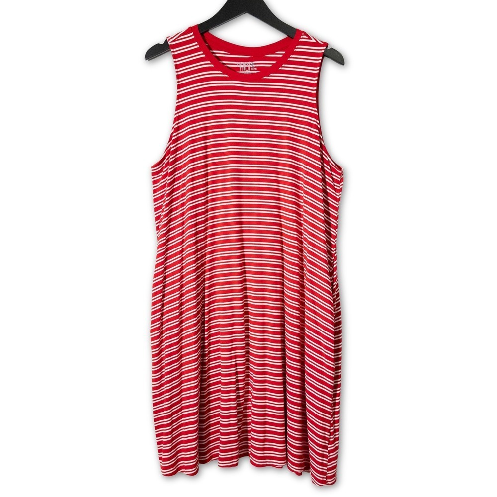 Time and Tru T-Shirt Dress Womens XL Red White‎ Striped Sleeveless Casual Swing